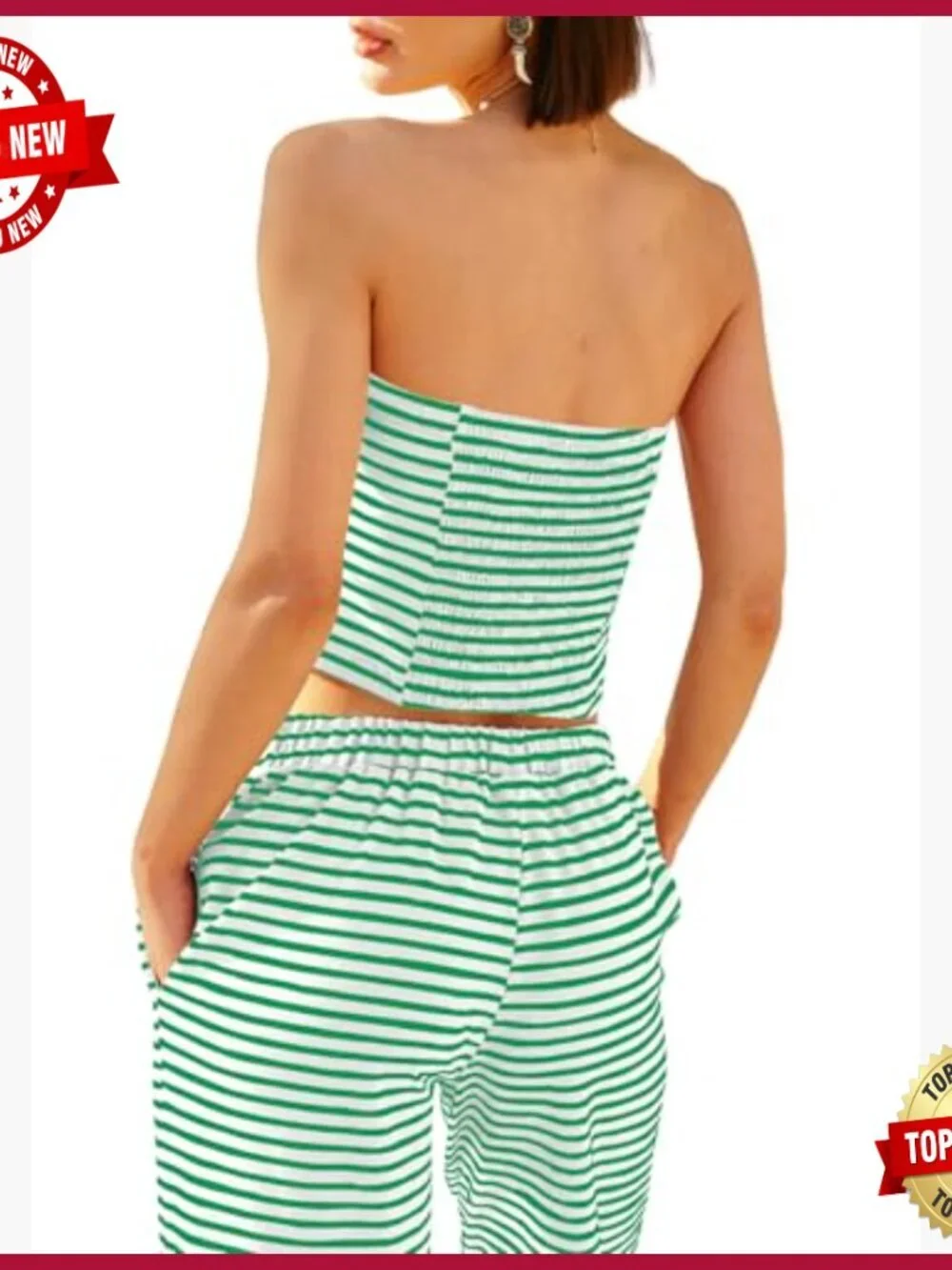 Striped Two Piece Set Tube Top and Wide Leg Pants Lounge Outfit